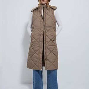 Mocha Quilted Hooded Longline Vest/Gilet